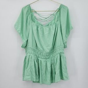 Torrid Green Smocked Lace Back Peasant Blouse Plus Size 4XL